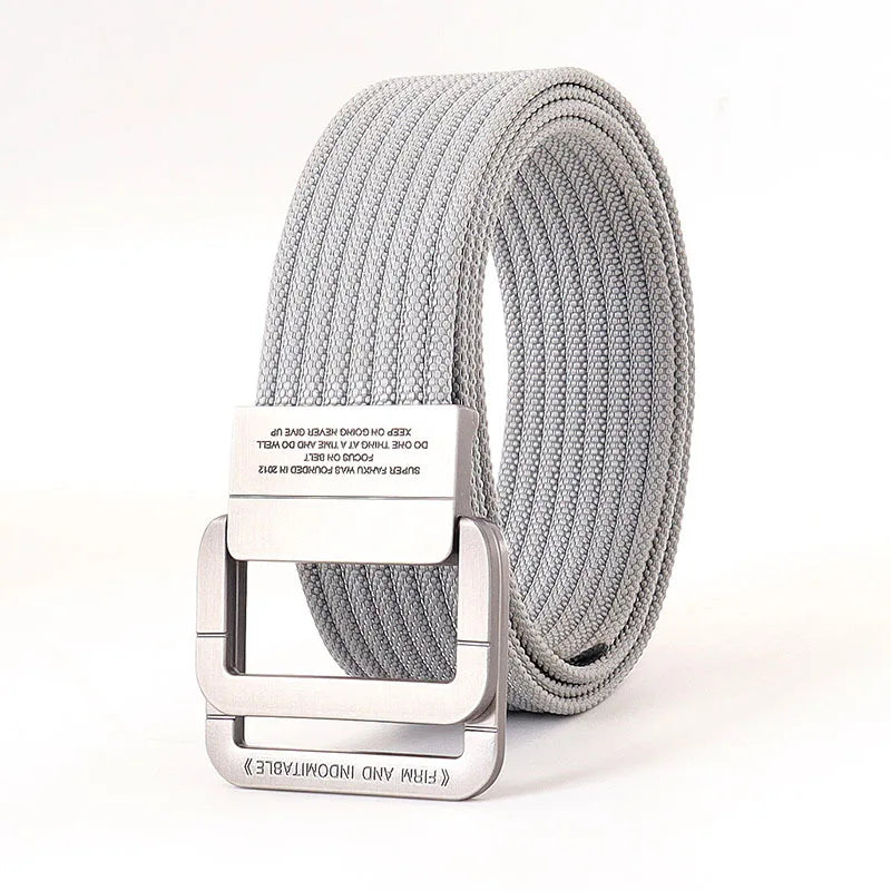 Ceinture Taille Unisexe en Toile Rayée – Sangle Décontractée à Boucle Métallique Double Anneau