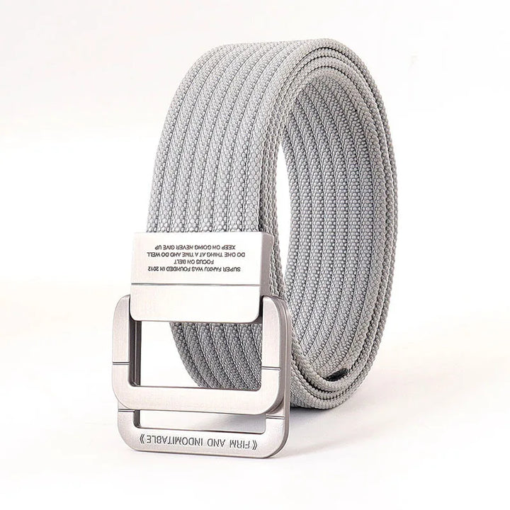 Ceinture Taille Unisexe en Toile Rayée – Sangle Décontractée à Boucle Métallique Double Anneau