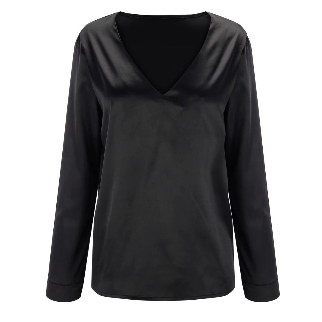 Chemisier satiné femme à décolleté plongeant – Blouse élégante fluide