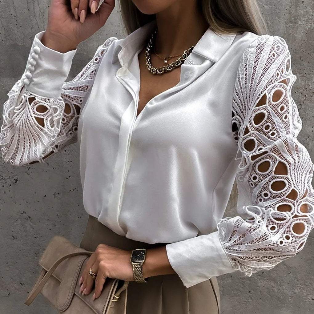 Blouse Élégante en Dentelle Femme – Haut Chic Ajouré Stylé