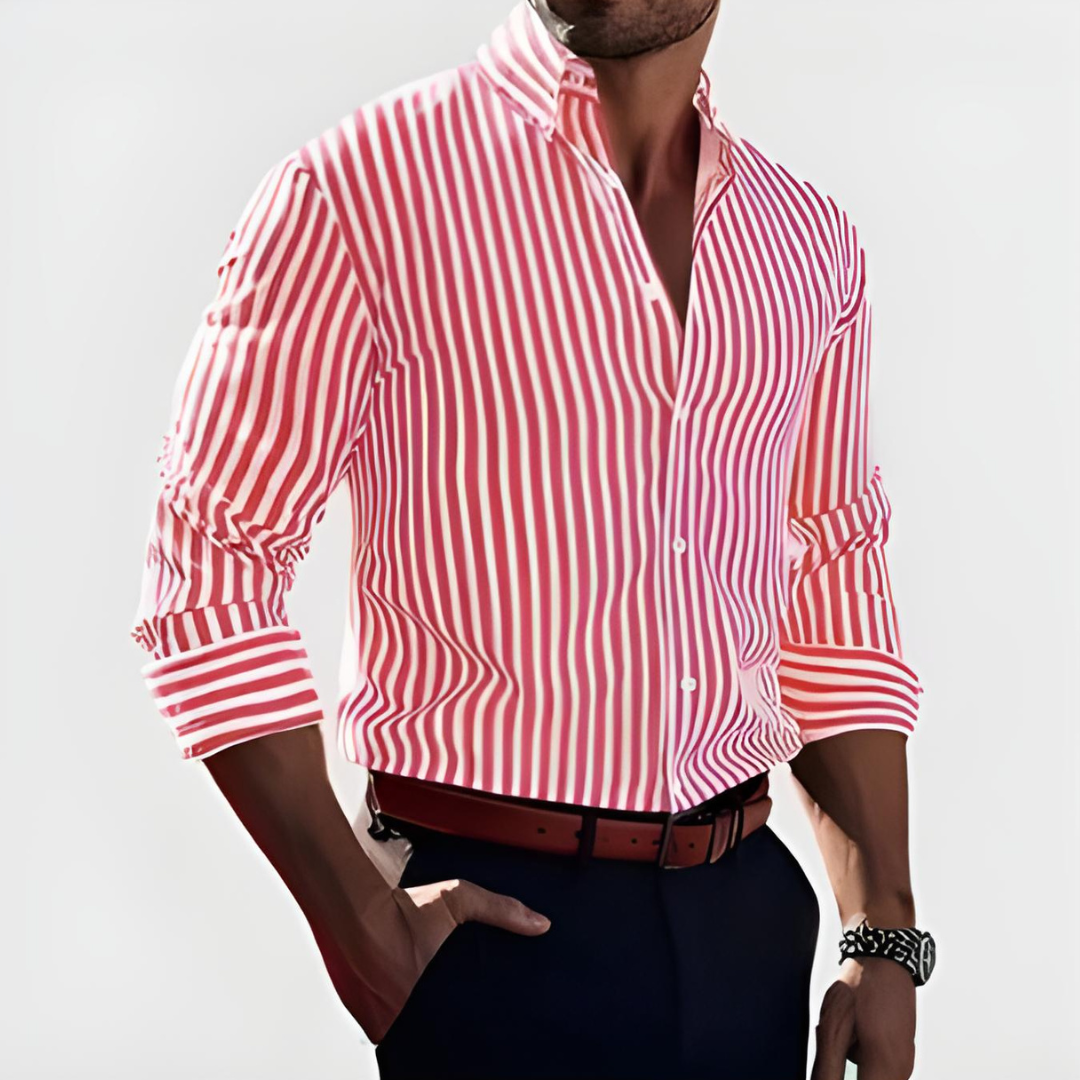 Chemise rayée en lin homme – manches longues fermeture boutonnée