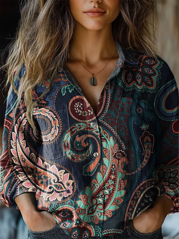 Marguerite — Blouse Vintage à Imprimé Cachemire