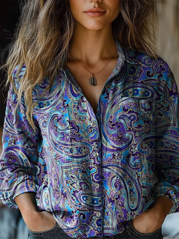 Capucine — Blouse Vintage à Imprimé Cachemire