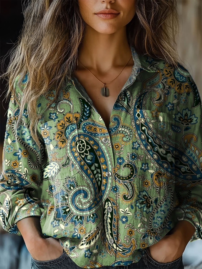 Honorine — Blouse Vintage à Imprimé Cachemire
