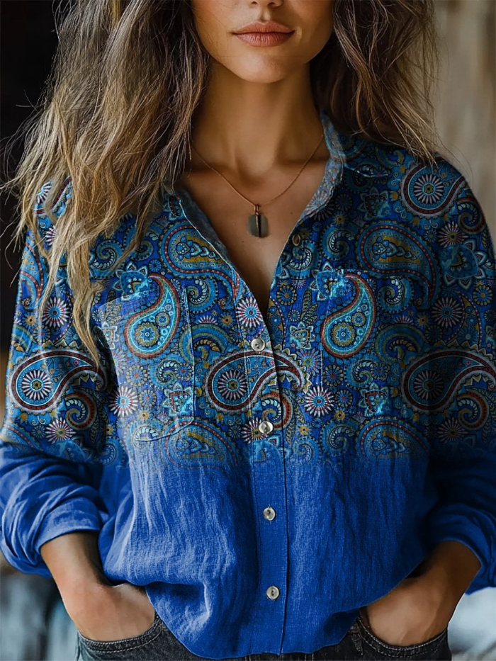 Sabine — Blouse Vintage à Imprimé Cachemire
