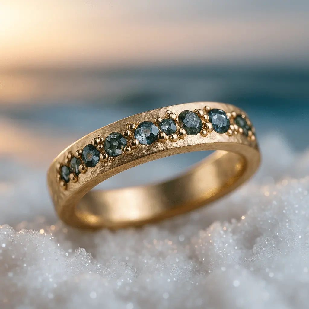 Bague Dorée aux Pierres Bleues