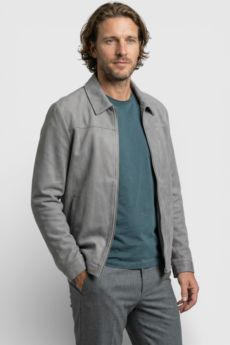 Veste Casual Suédée pour Homme – Coupe Standard Fermeture Zippée