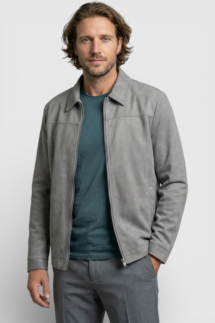 Veste Casual Suédée pour Homme – Coupe Standard Fermeture Zippée