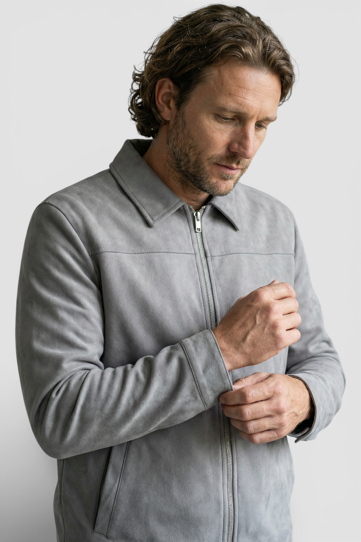 Veste Casual Suédée pour Homme – Coupe Standard Fermeture Zippée