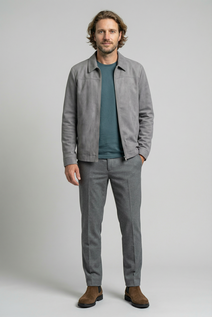 Veste Casual Suédée pour Homme – Coupe Standard Fermeture Zippée