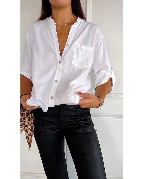 Chemisier Femme Blanche En Coton À Coupe Élancée Et Manches Longues
