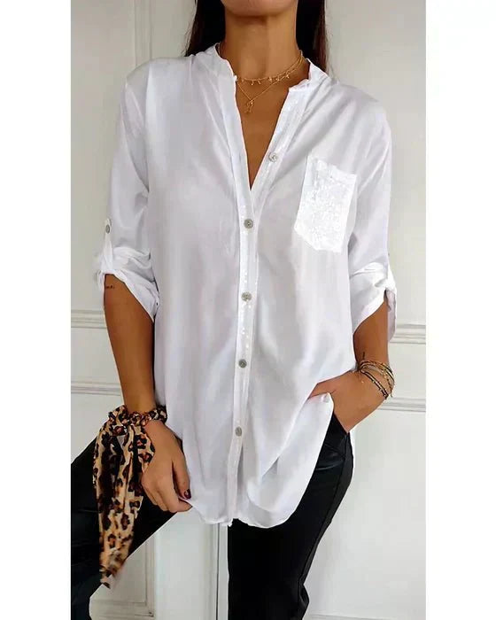 Chemisier Femme Blanche En Coton À Coupe Élancée Et Manches Longues