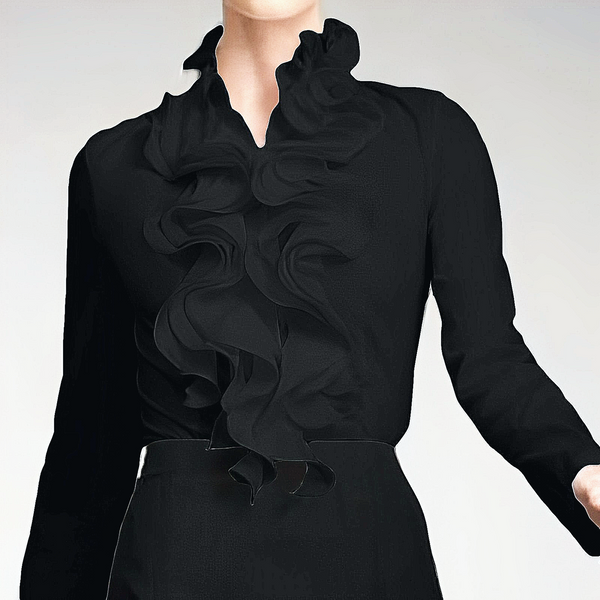 Chemisier Élégant Femme à Col à Volants – Chemise à Manche Longue et Col Haut