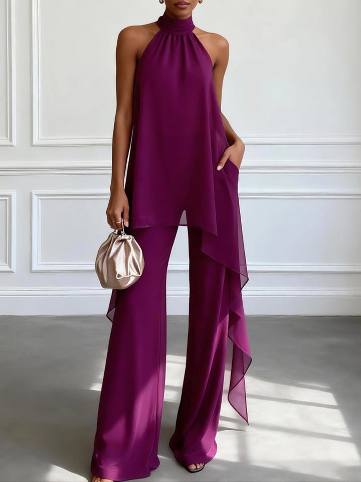 Aurélie | Ensemble Violet Élégant Top Halter et Pantalon