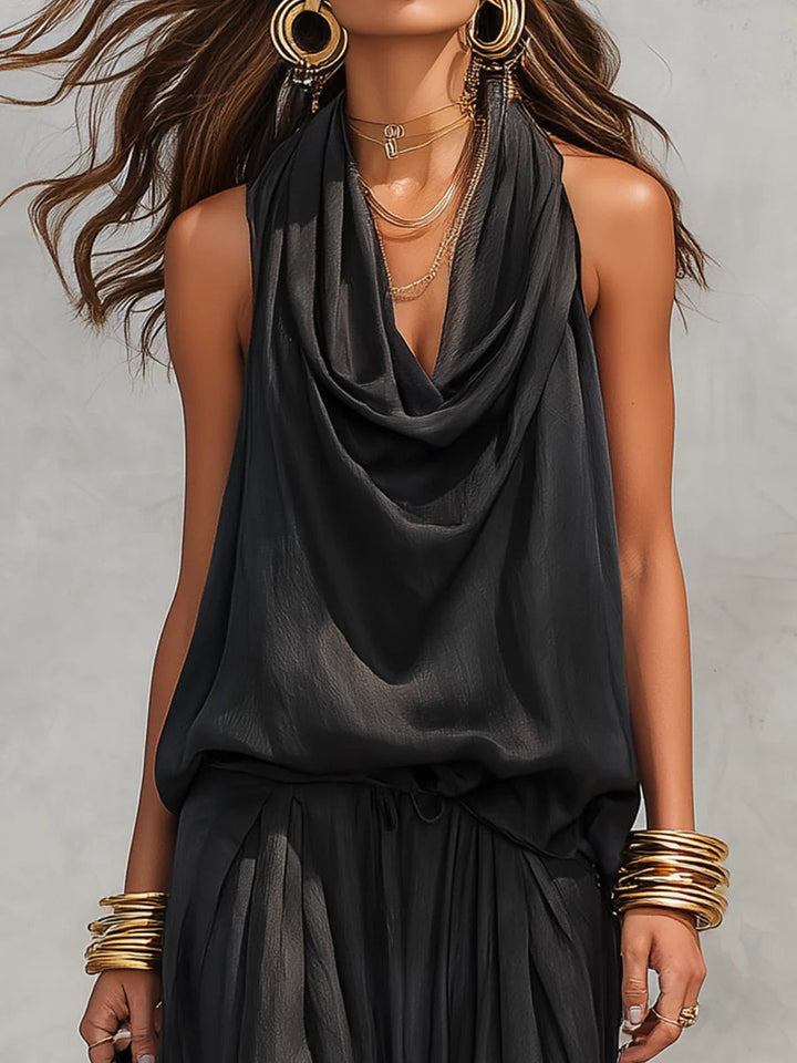 Chloé | Ensemble Top Halter et Pantalon Large Plissé