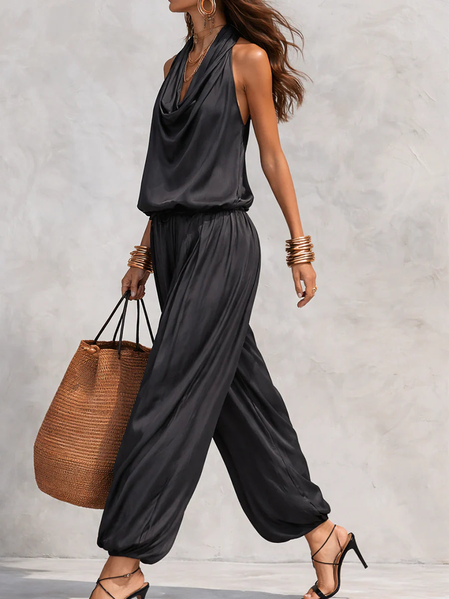 Chloé | Ensemble Top Halter et Pantalon Large Plissé