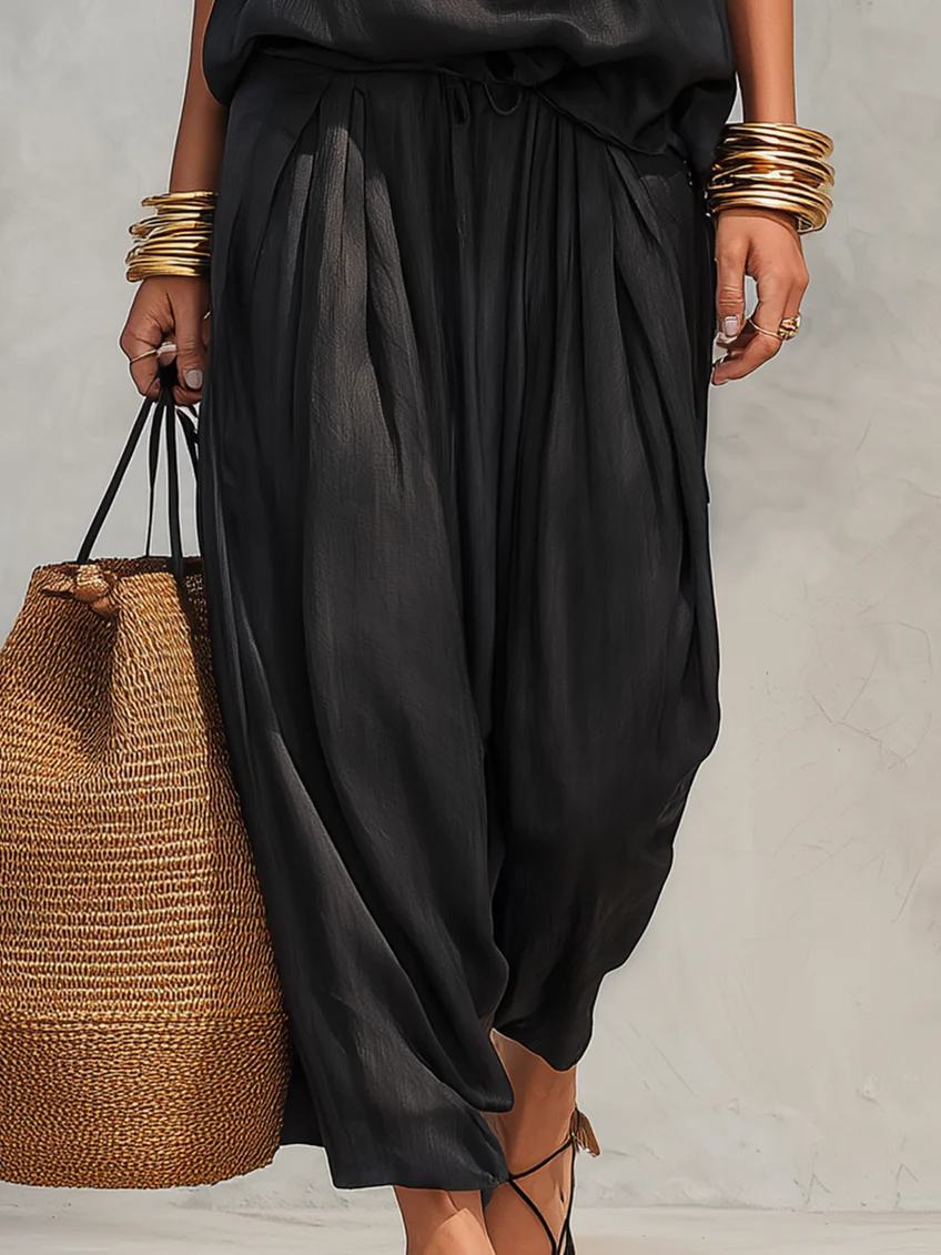 Chloé | Ensemble Top Halter et Pantalon Large Plissé
