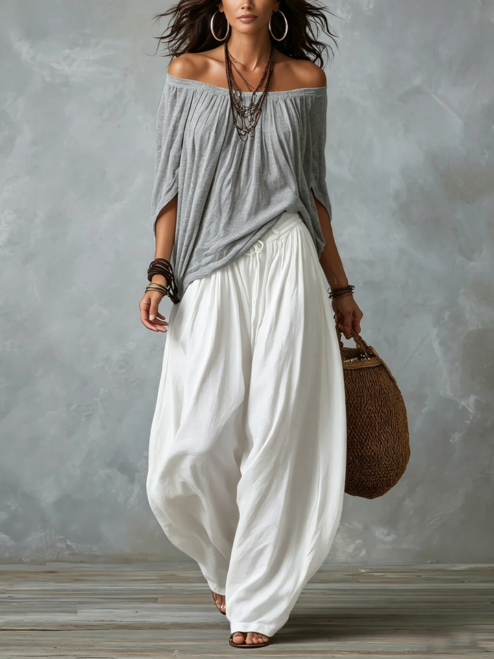 Chloé | Ensemble Top Épaules Dénudées et Pantalon Lanterne