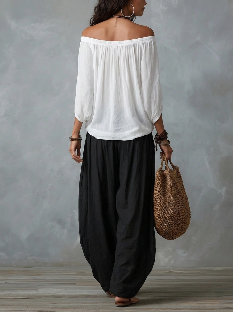 Manon | Ensemble Top Épaules Dénudées et Pantalon Lanterne