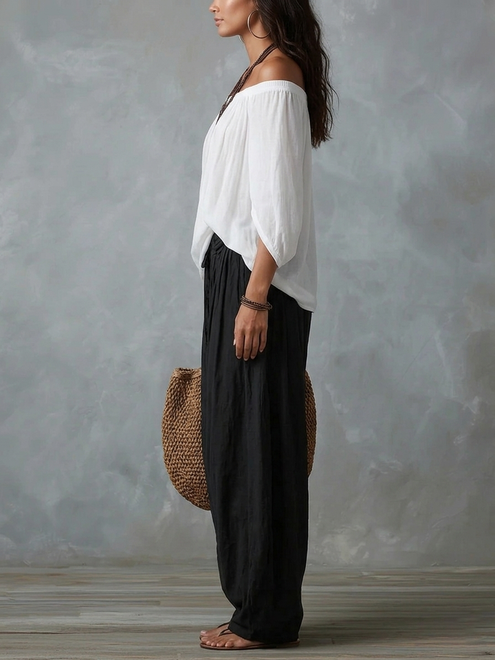 Manon | Ensemble Top Épaules Dénudées et Pantalon Lanterne