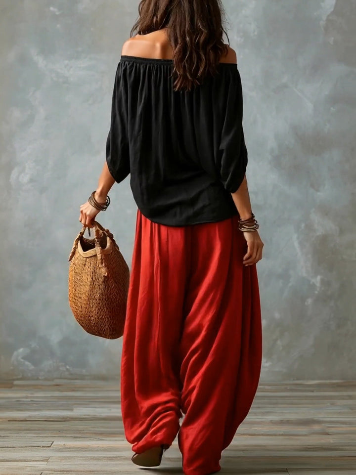 Margaux | Ensemble Top Court Épaules Dénudées et Pantalon Lanterne