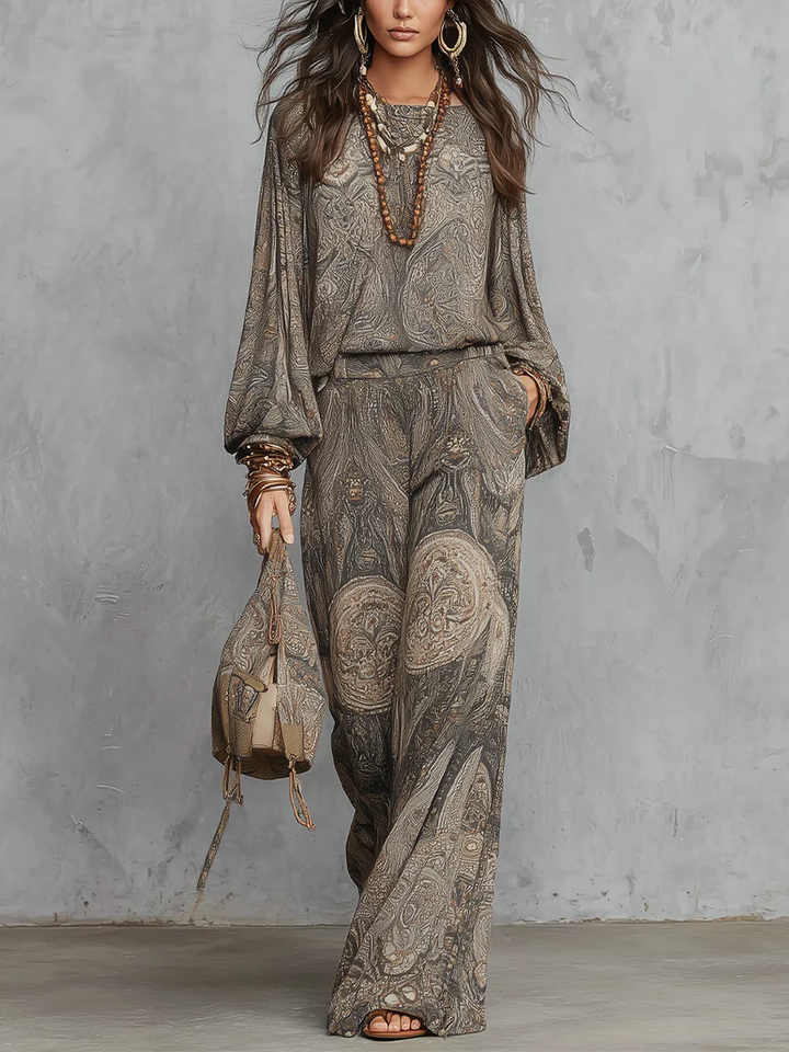 Adèle | Ensemble Top à Manches Lanterne et Pantalon Large
