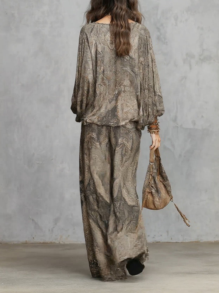Adèle | Ensemble Top à Manches Lanterne et Pantalon Large