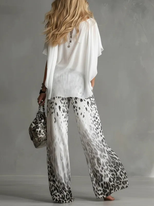 Charlotte | Ensemble Top Col Bateau et Pantalon Léopard Dégradé
