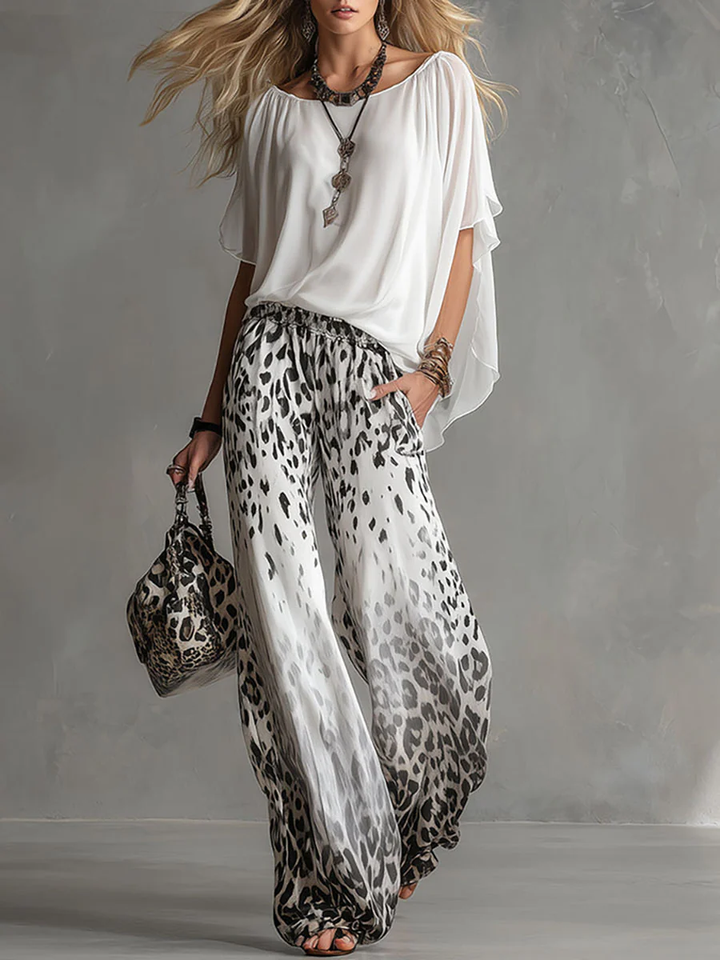 Charlotte | Ensemble Top Col Bateau et Pantalon Léopard Dégradé