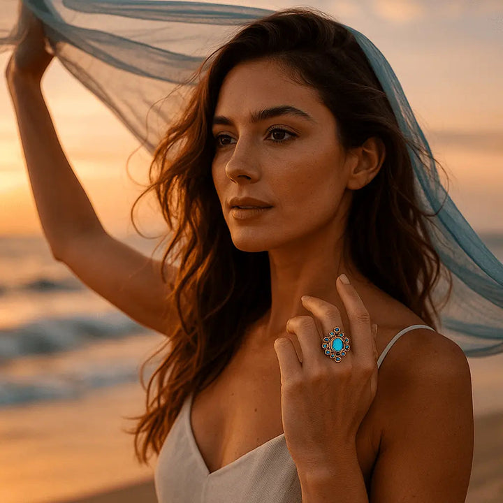 Bague Dorée avec Opale et Turquoise