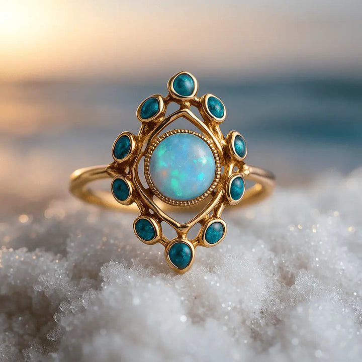 Bague Dorée avec Opale et Turquoise