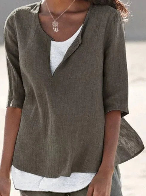 Blouse d’Été Femme Décontractée à Superpositions – Col V Coupe Ample