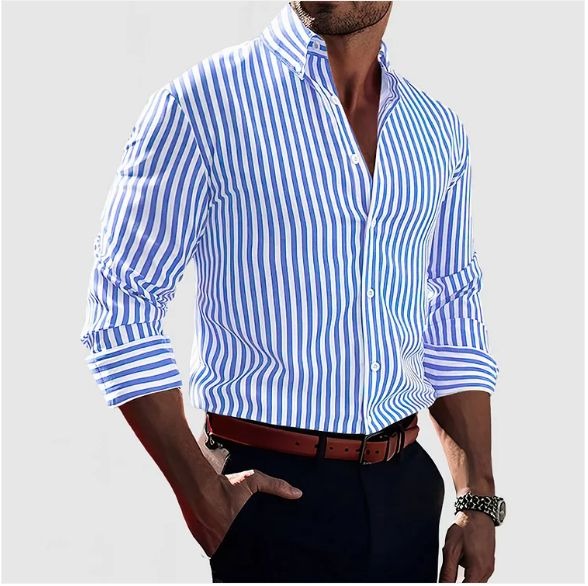 Chemise rayée en lin homme – manches longues fermeture boutonnée