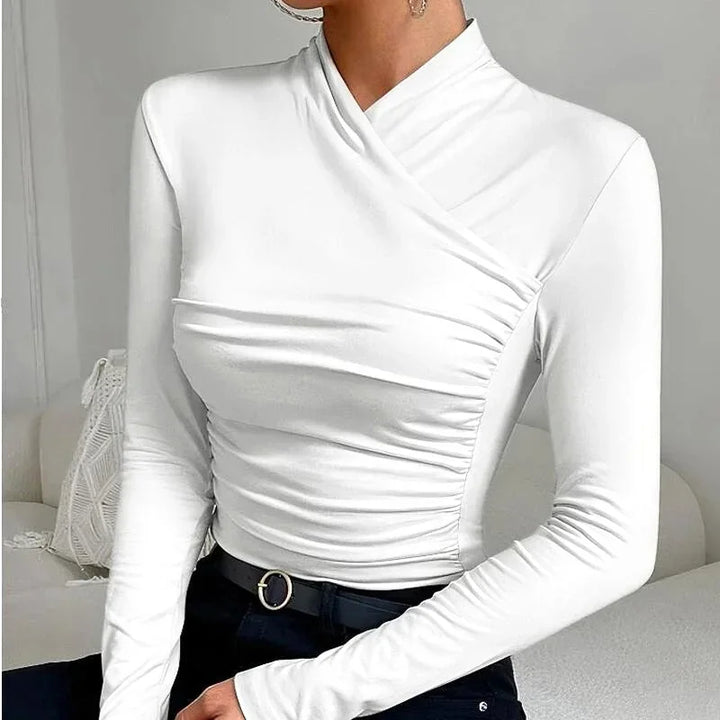 Top ajusté asymétrique à manches longues pour femme
