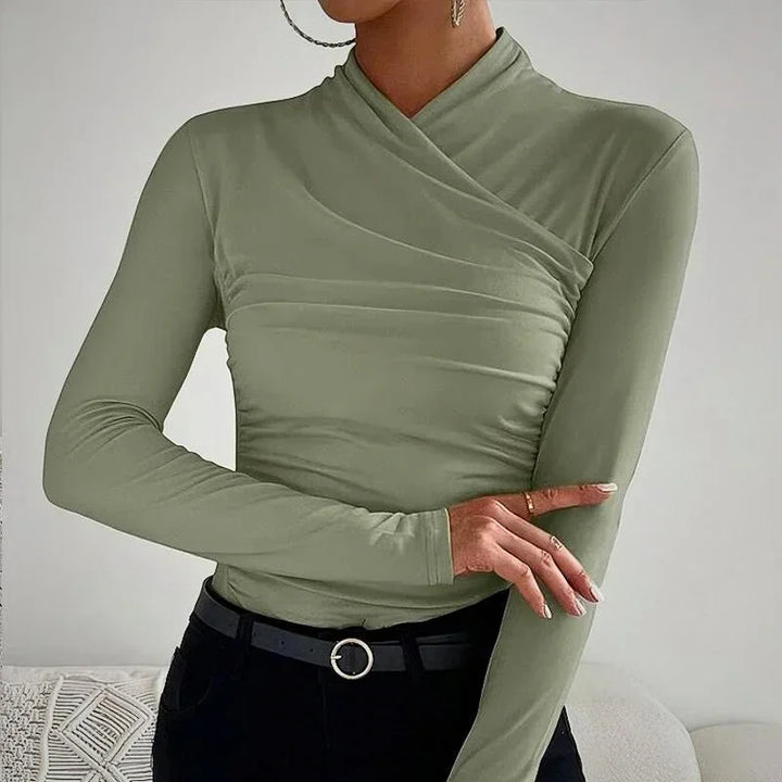 Top ajusté asymétrique à manches longues pour femme