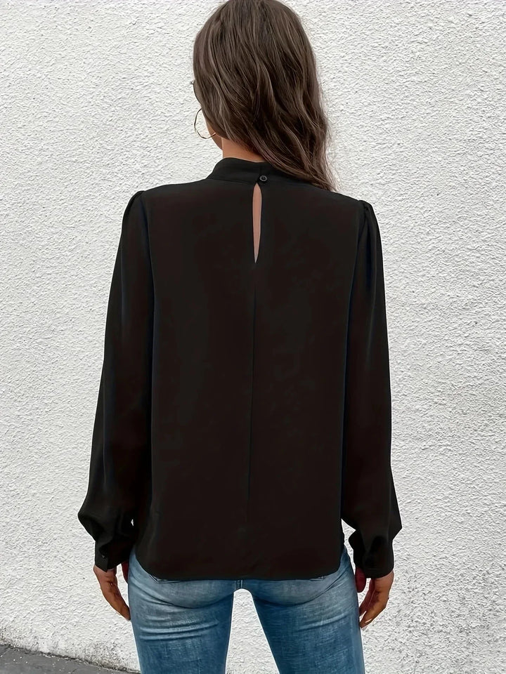 Top noir à manches longues pour femme, style élégant