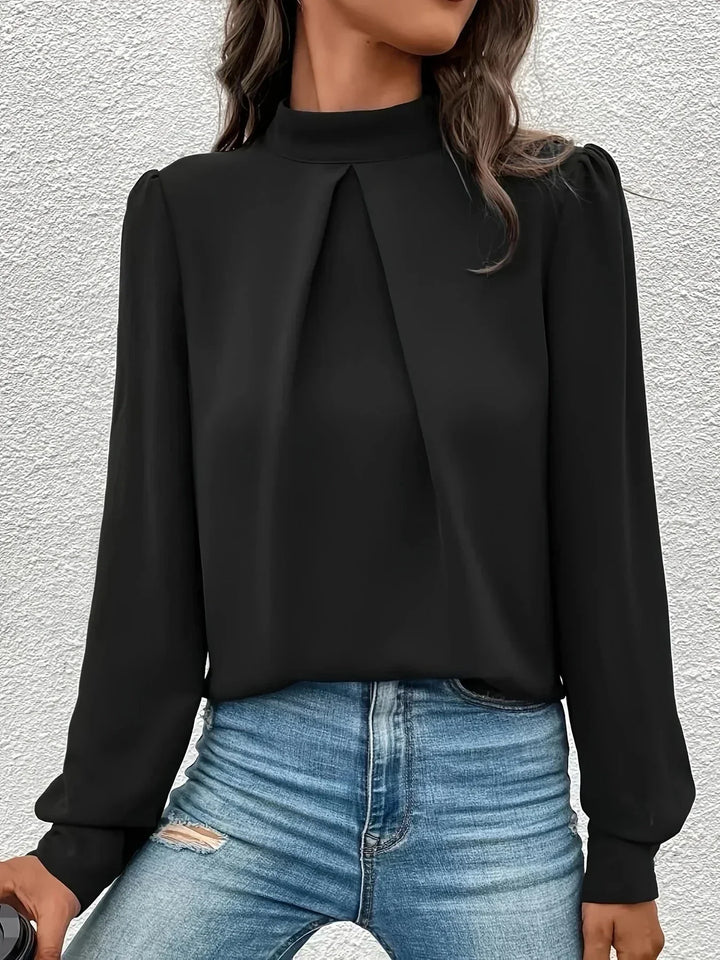 Top noir à manches longues pour femme, style élégant