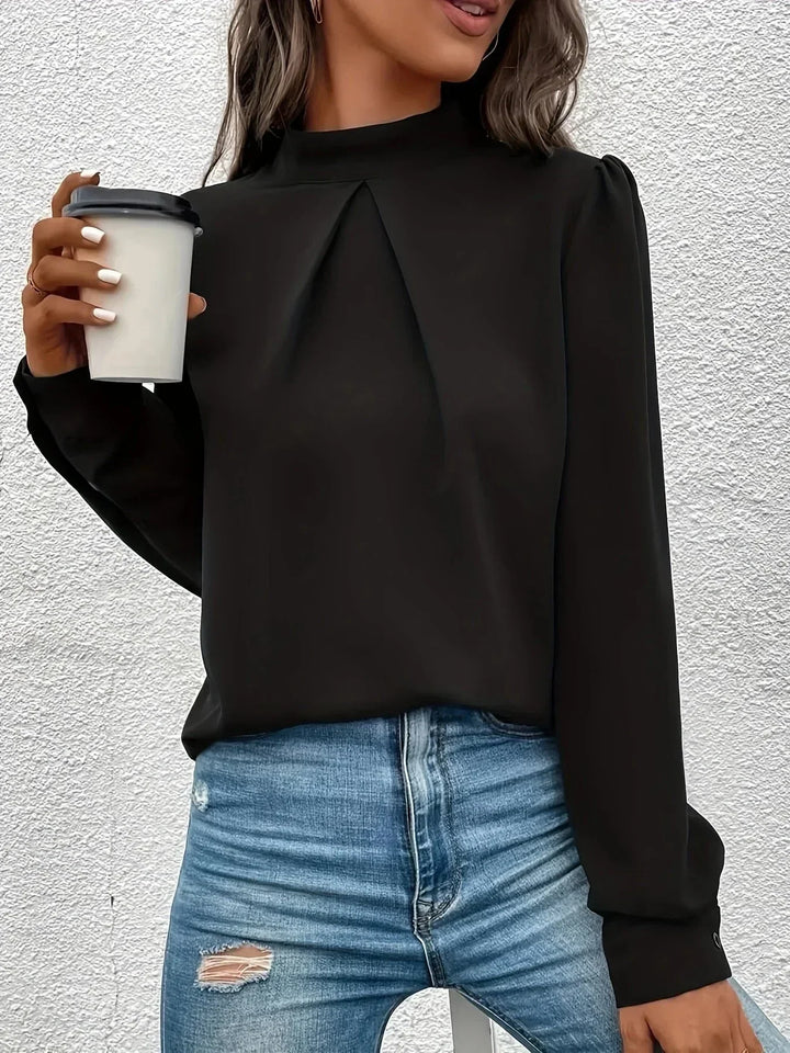 Top noir à manches longues pour femme, style élégant