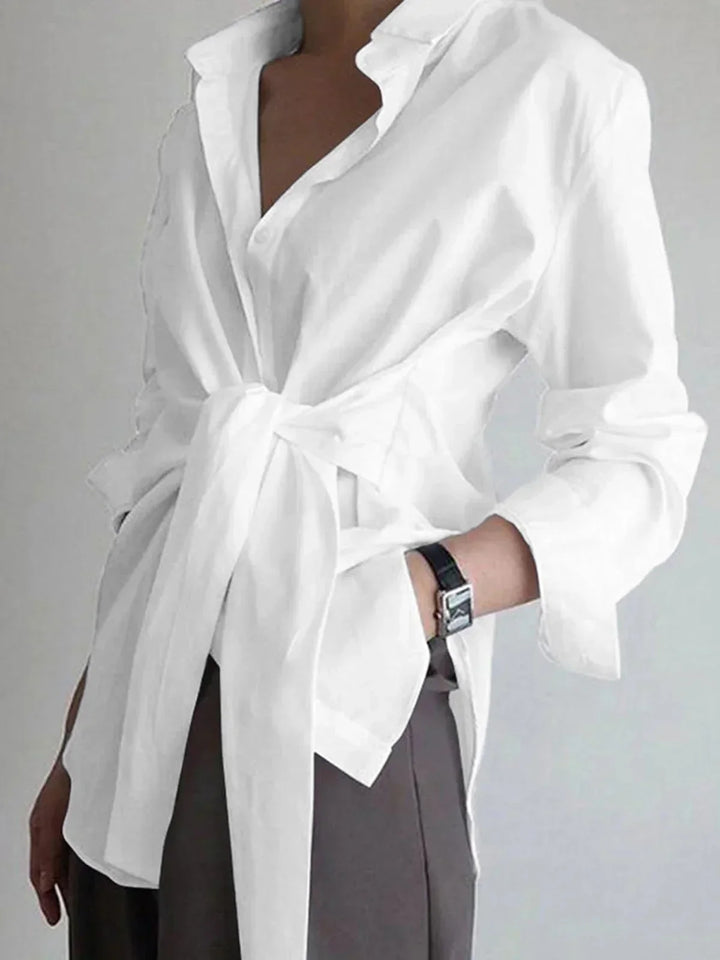 Chemise oversize femme avec ceinture nouée devant et manches longues