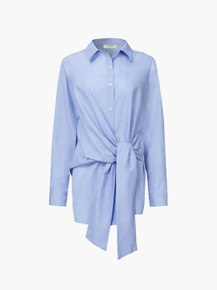 Chemise oversize femme avec ceinture nouée devant et manches longues