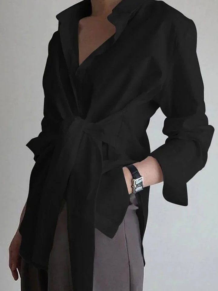 Chemise oversize femme avec ceinture nouée devant et manches longues