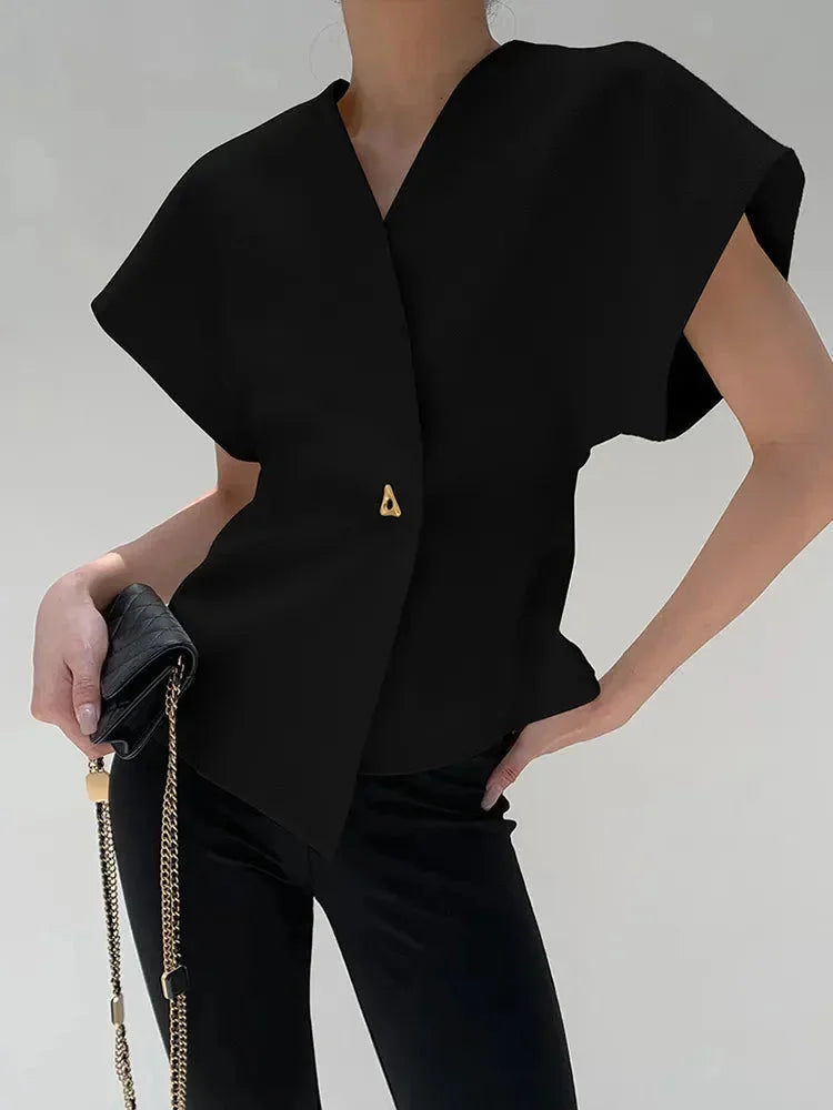 Blouse femme style croisé à manches sculptées