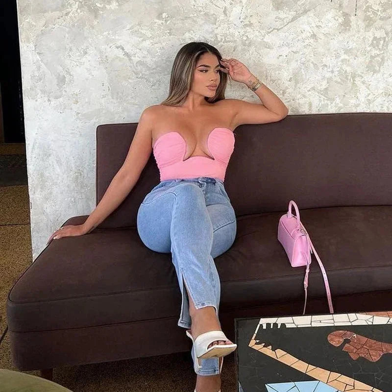 Corset sans bretelles femme à coupe ondulée
