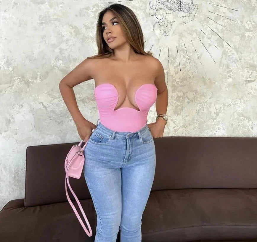 Corset sans bretelles femme à coupe ondulée