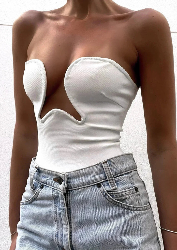 Corset sans bretelles femme à coupe ondulée