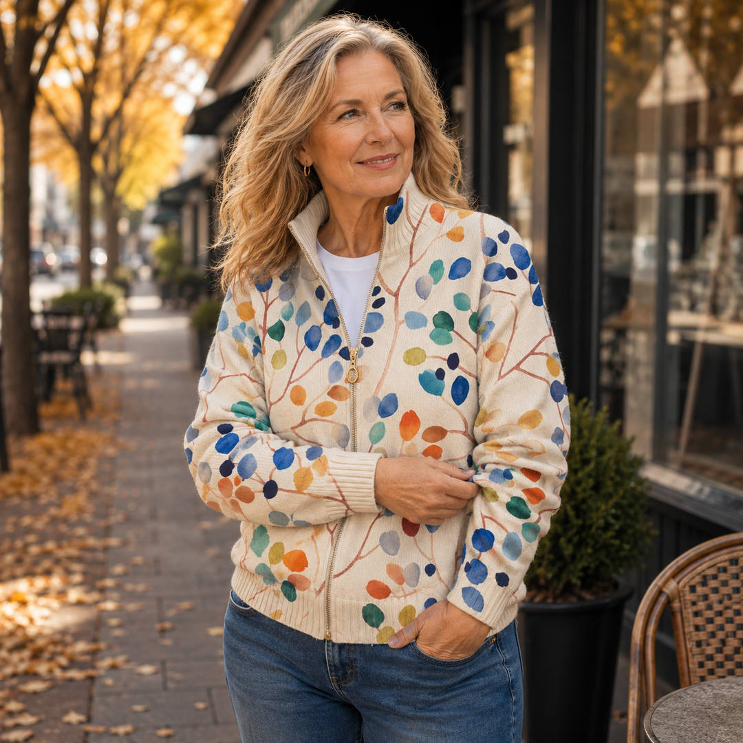 Imogene™ | Cardigan à Motif Botanique à Feuilles