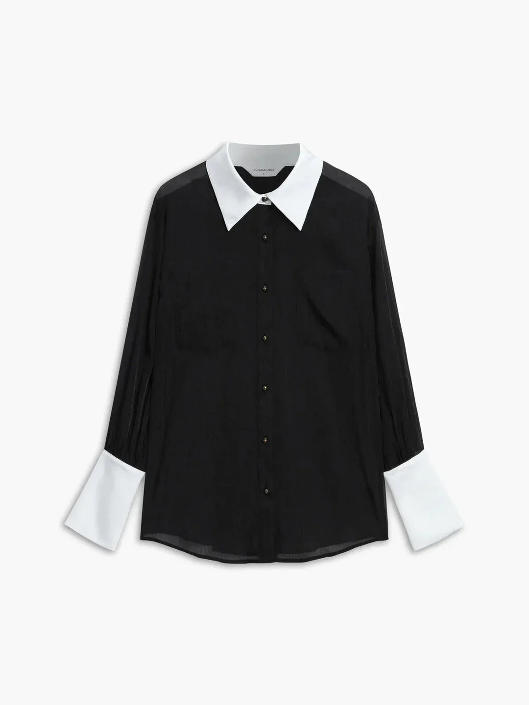 Chemise transparente femme à manches longues, col et poignets contrastés
