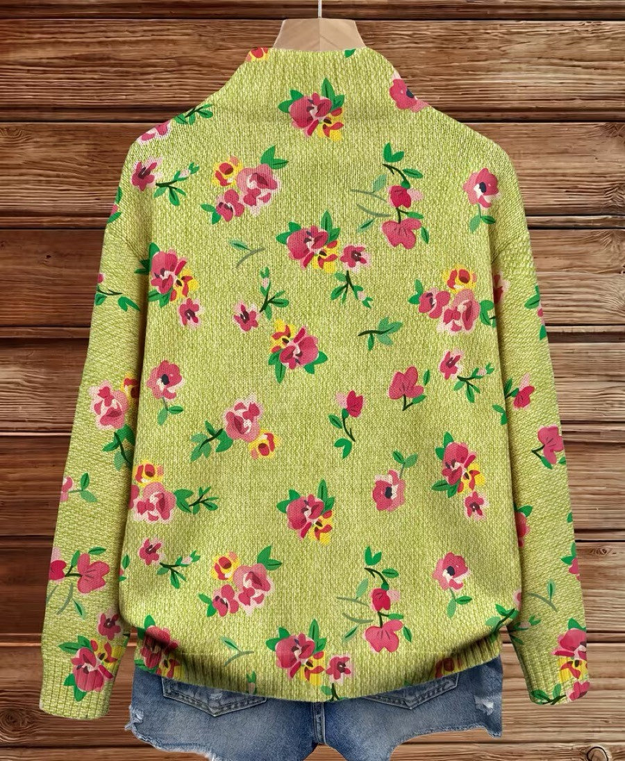 Constance™ | Cardigan Rosa Lime avec Zip et Motif Floral