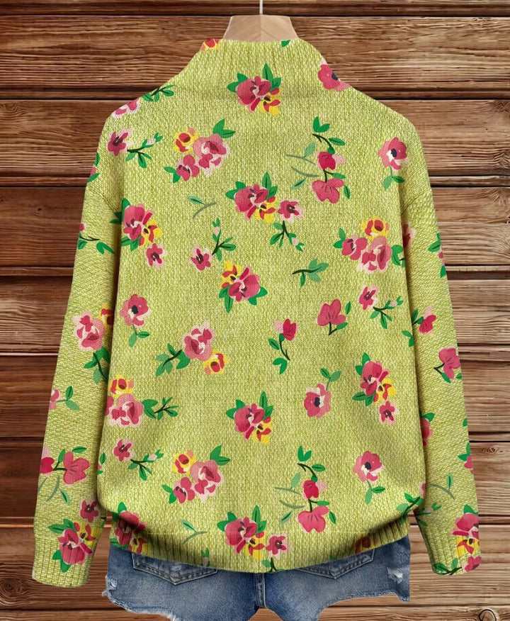Constance™ | Cardigan Rosa Lime avec Zip et Motif Floral