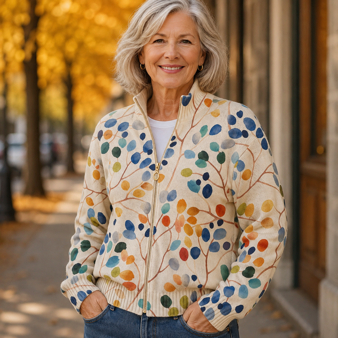 Imogene™ | Cardigan à Motif Botanique à Feuilles